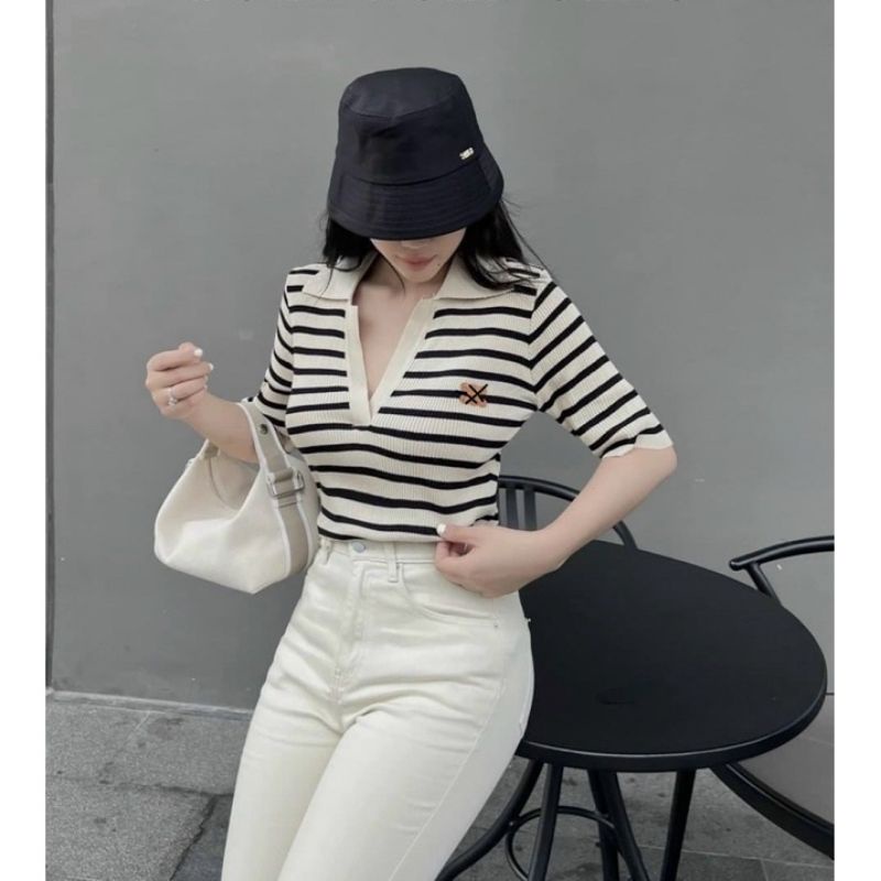 ÁO THUN CỐ CHỮ VI SỌC L120