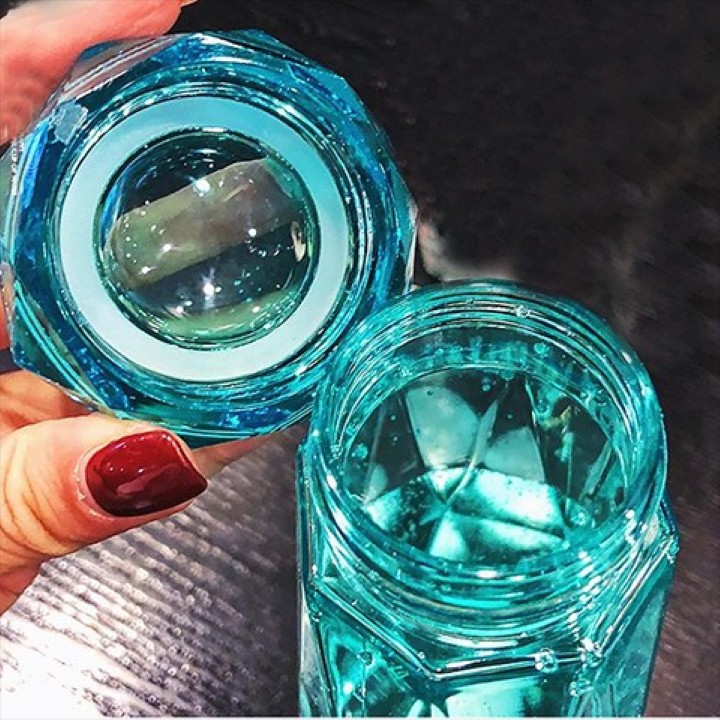 Chai Thủy Tinh Đựng Nước cao cấp 450ML - Màu Xanh Blue - Mẫu giác cắt kim Cương (1 chai) – Bình Đựng Nước, Café, Trà,..