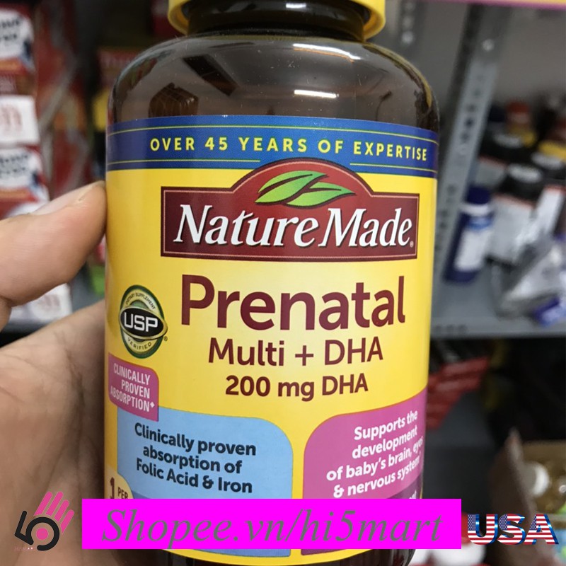 [USA] Viên Uống Vitamin Tổng Hợp cho Bà Bầu, Nature Made Prenatal Multi + DHA 150 viên