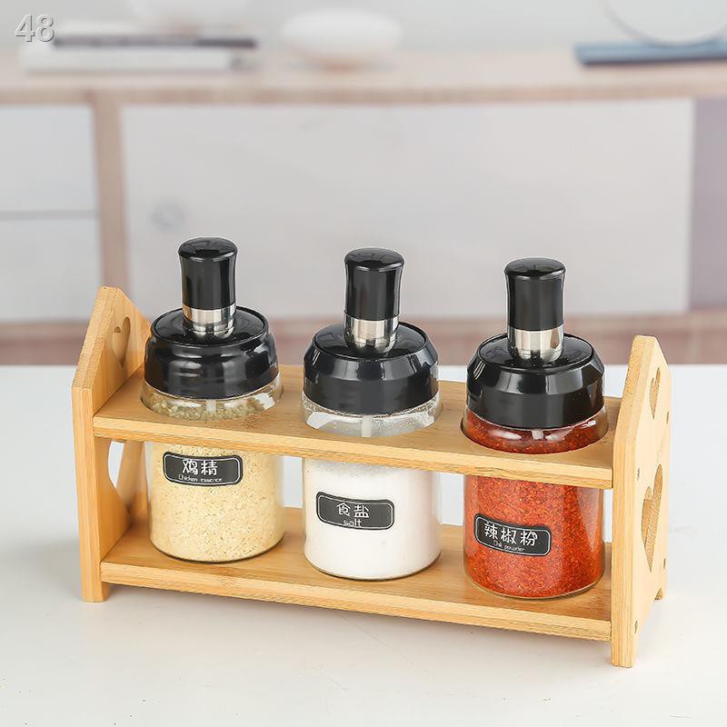 ✠ ♧ EChai dầu gia dụng vị lọ đựng đặt bếp giá múc xốp nhiều lớp đỡ bằng gỗ tre