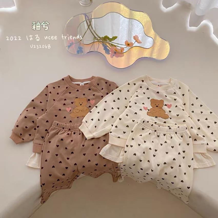 Bộ Quần Áo Dài Tay Trẻ Em Thu Đông Họa Tiết Tym Hình Gấu Quần LOEE Vải Nỉ Cho Bé Từ 8-22kg Mã DT45