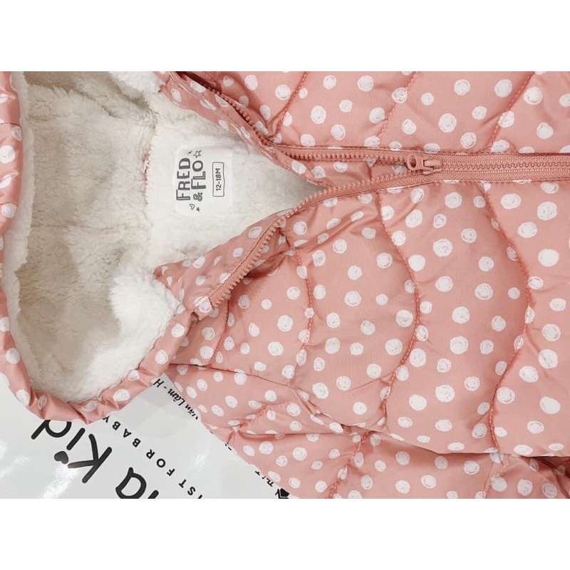 Áo khoác chấm bi hồng lót lông dư xịn bé gái