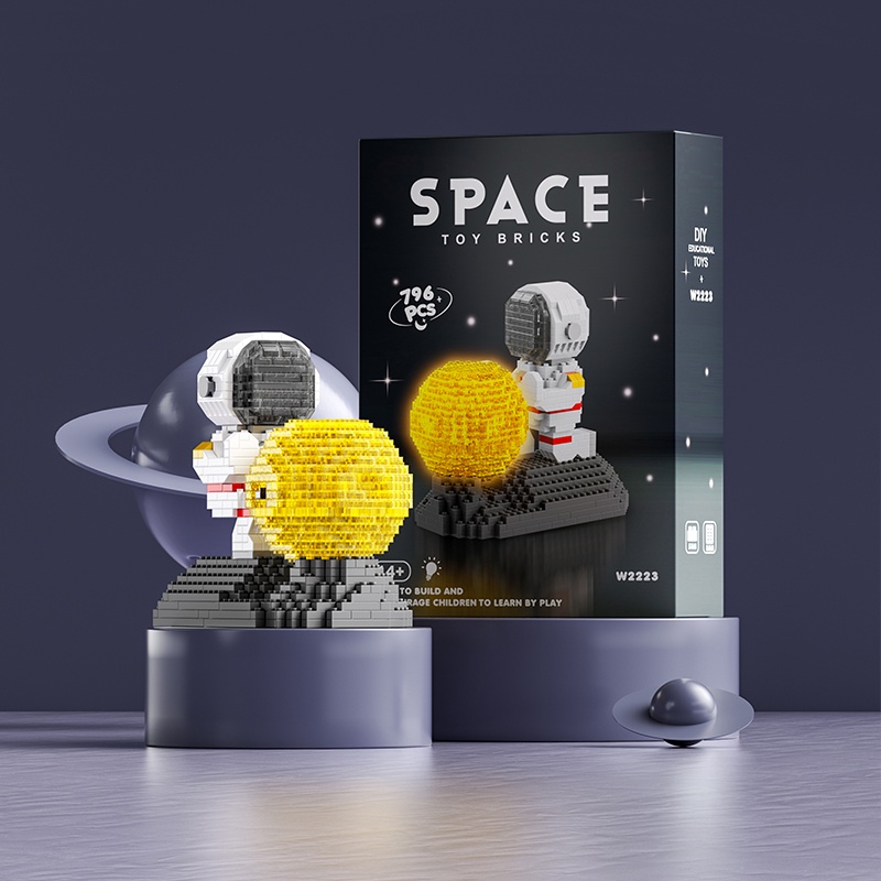 BP MART Đồ chơi lắp ráp mô hình phi hành gia/mặt trăng/tàu không gian có đèn LED cho trẻ