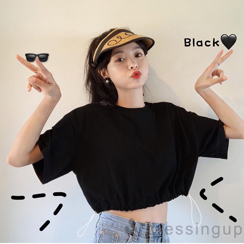 Áo Thun Tay Ngắn Cổ Tròn Màu Trơn Thiết Kế Đơn Giản Dành Cho Nữ