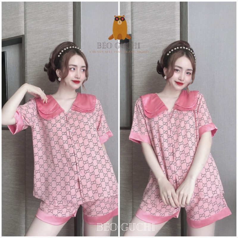 Đùi tiểu thư 50-110kg K12L Béo Guchi Bigisze Pijama lụa MANGO &amp; Satin-Đồ bộ nữ mặc nhà