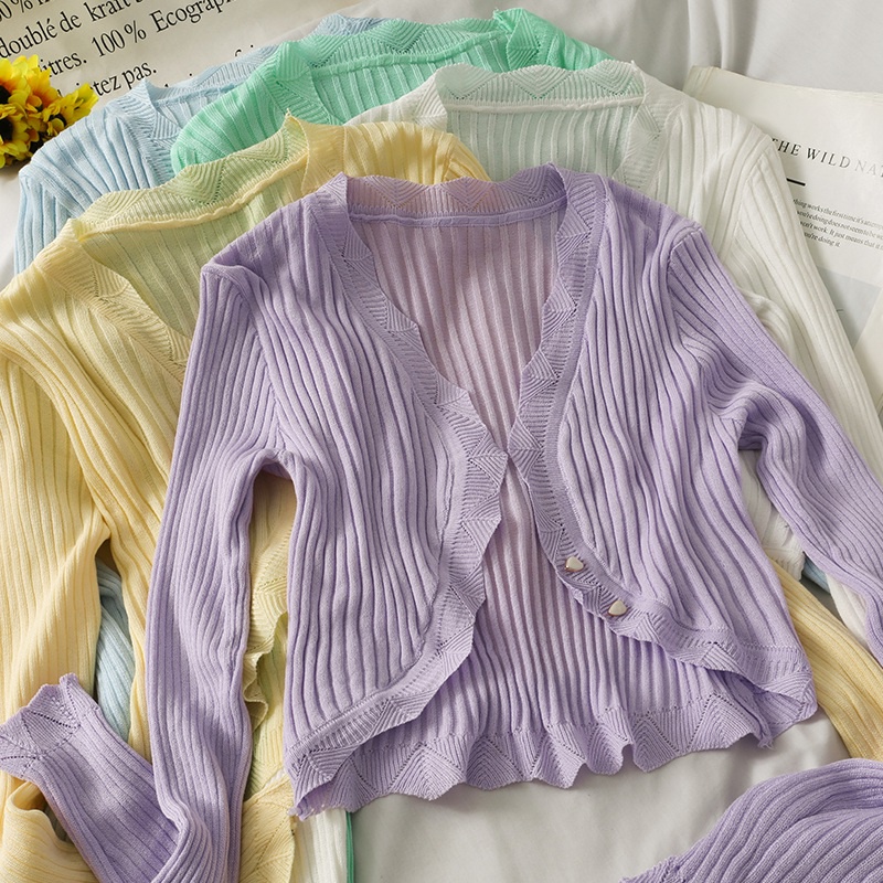 Áo Cardigan Dệt Kim Màu Sắc Đơn Giản Cho Nữ