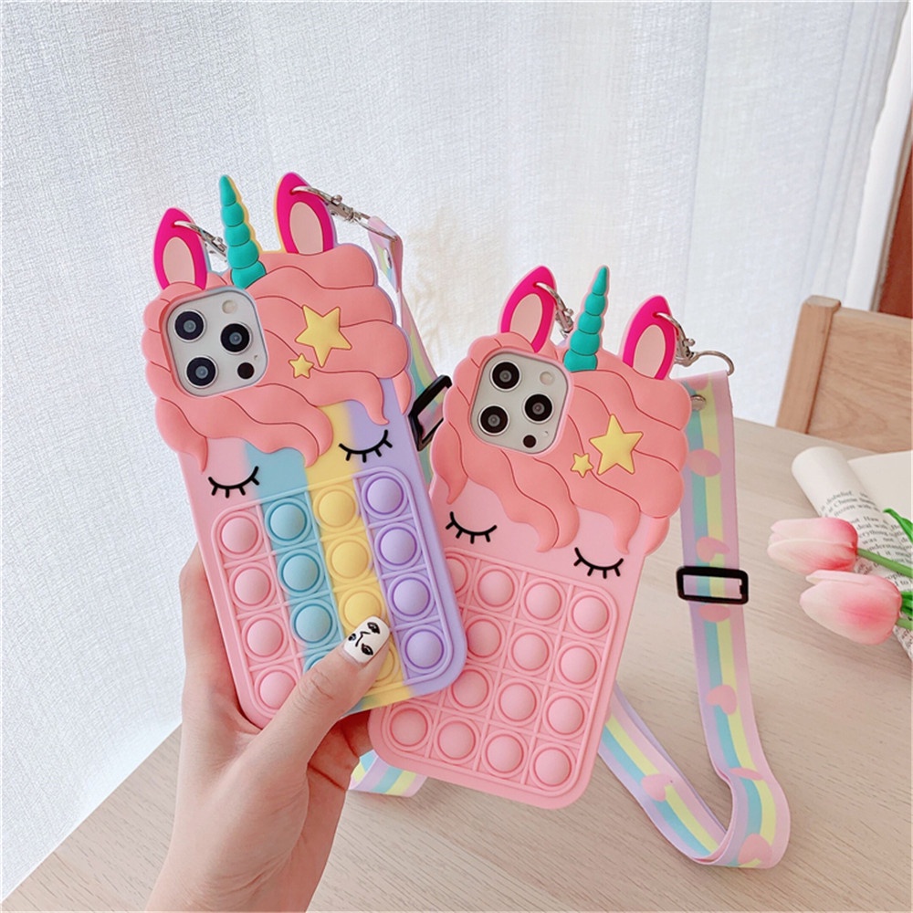 Ốp Điện Thoại Hình Kỳ Lân Cầu Vồng Kèm Dây Đeo Cho iPhone 13 12 11 Pro Max 13 Pro XR X XS Max 6 7 8 Plus