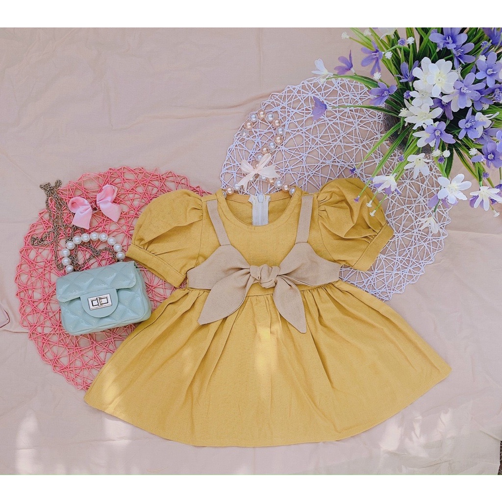Váy cho bé gái Chất Linen bột Màu vàng Size 8 đến 32kg Nina Kids Boutique