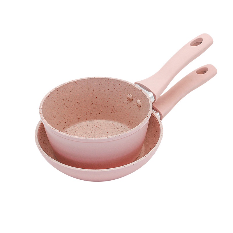 Bộ Nồi Chảo Chống Dính Cao Cấp 16cm Vân Đá Hoa Cương Hồng Đáy Từ Dùng Mọi Loại Bếp-chảo chiên mini, chảo sữa trẻ em