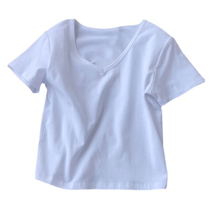 Áo Croptop Tay Ngắn Cổ Chữ V Màu Sắc Đơn Giản Cho Nữ