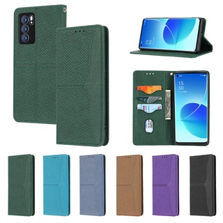 Bao da PU nắp lật có ngăn đựng thẻ cao cấp với khóa nam châm và dây đeo cho Oppo Reno 6 Pro Plus 6Z 5G Reno6 Z 5G