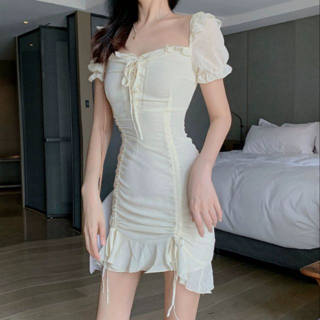 [Sẵn] Ảnh thật phía sau Đầm voan dây rút loại đẹp size SML | BigBuy360 - bigbuy360.vn