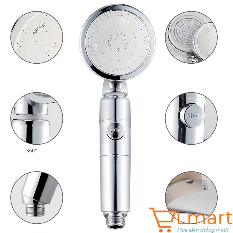 Bát sen nóng lạnh mặt inox SUS304 tăng áp Kèm nút tắt mở, Tay xoay 180( Lưu ý phân loại)