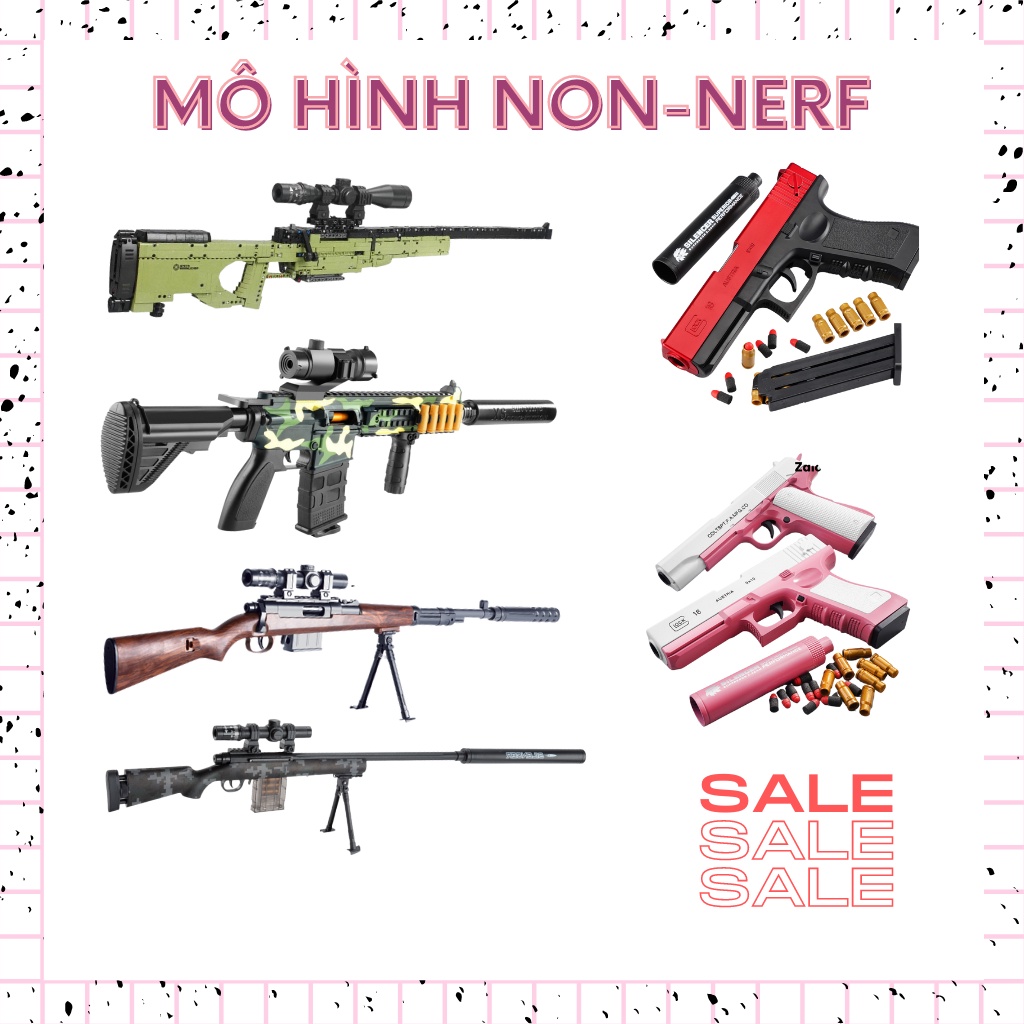 Đồ chơi trẻ em mô hình sung nerf GLOCK M24 K/98 A/K47 M416 A/W/M bắn xốp văng cell an toàn cho bé game pupg