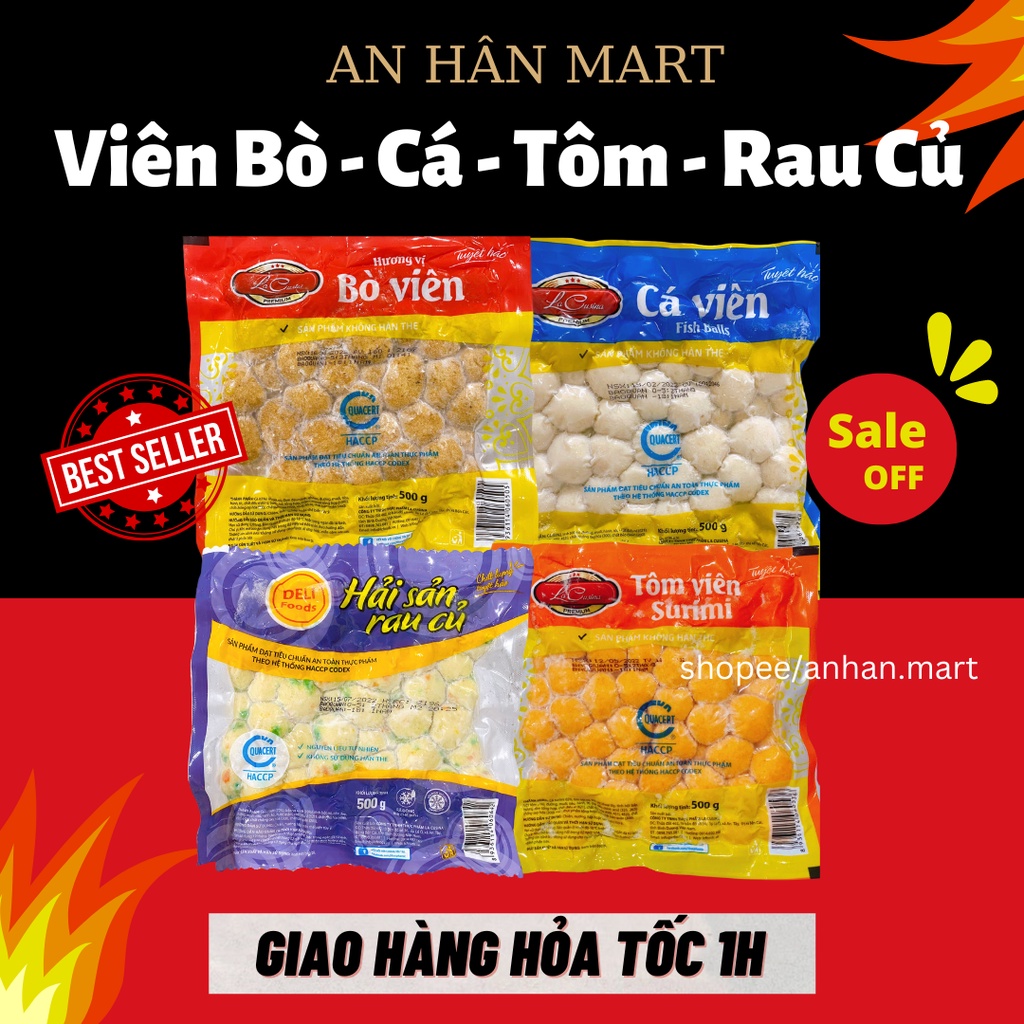 CÁ VIÊN CHIÊN ăn vặt nhiều vị , viên bò tôm cá hải sản thả lẩu gói 200/500g