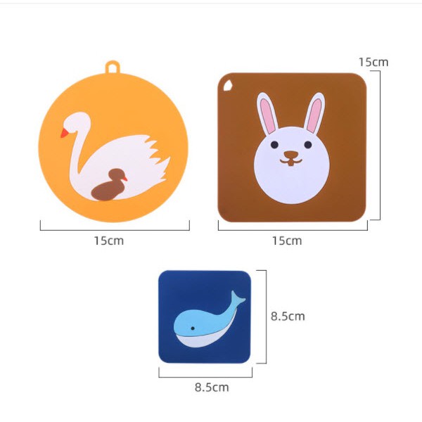 Miếng Silicon lót ly, lót nồi Cách Nhiệt, Chống Thấm Hoạ Tiết Dễ Thương 2 size lớn và nhỏ