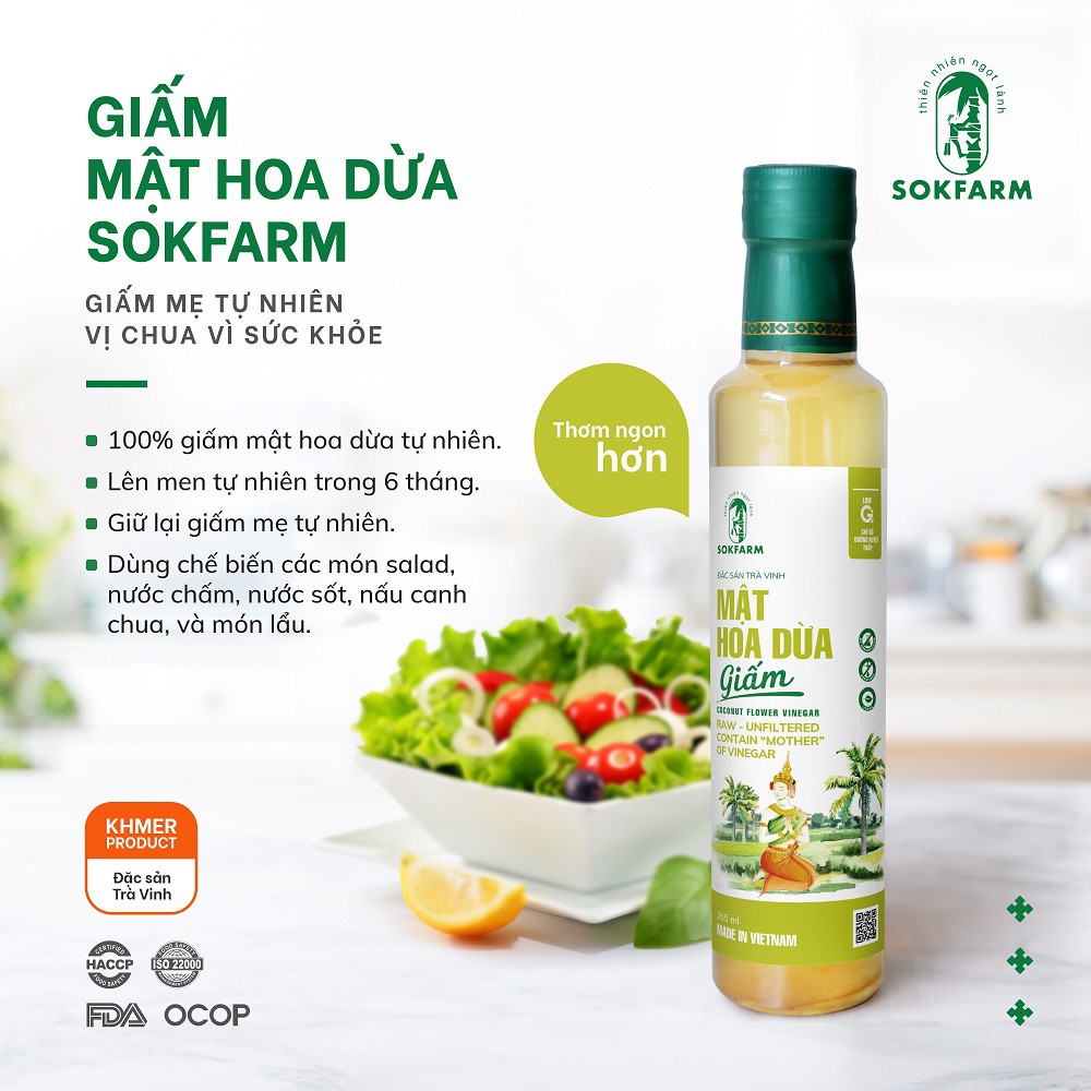 GIẤM Mật Hoa Dừa  SOKFARM -  256 ml - MEKONG HOME