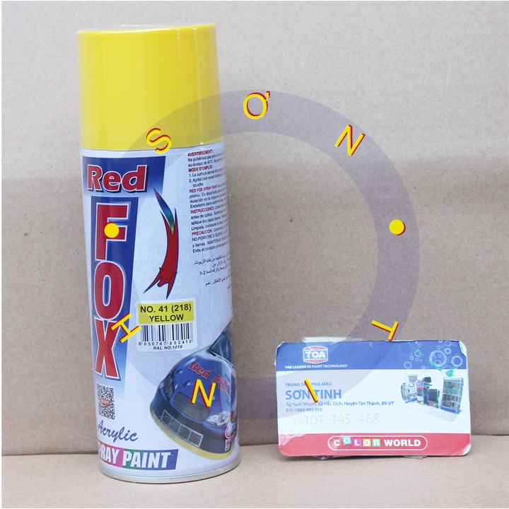 Sơn xịt RED FOX Thái Lan màu màu Vàng chanh YELLOW 218 (No. 41) - 1 chai