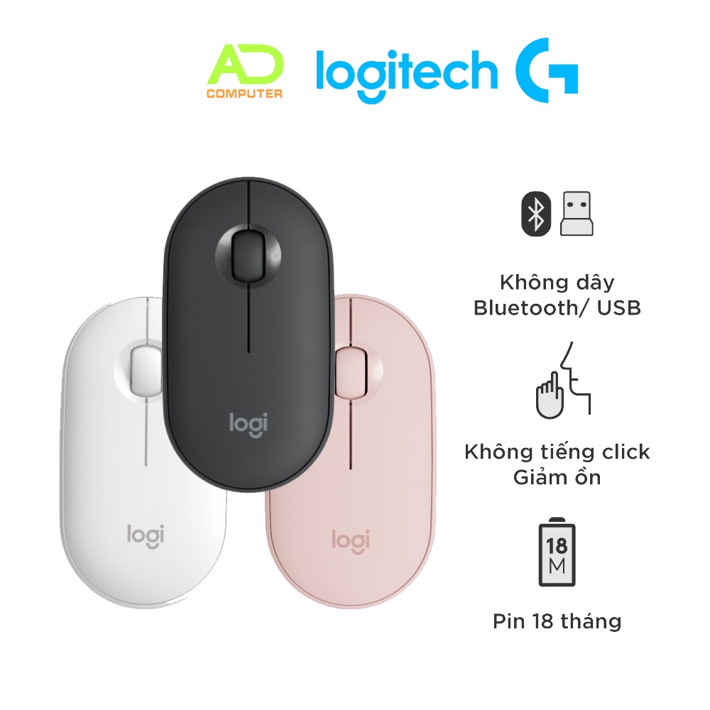 Chuột không dây Logitech Pebble Wireless M350 - Bluetooth/ USB, nhỏ gọn, giảm ồn, / PC