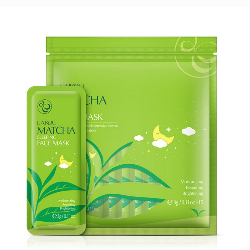 Bộ 15 gói Mặt nạ ngủ trà xanh Laikou Matcha Mud Mask giúp dưỡng ẩm và làm trắng da