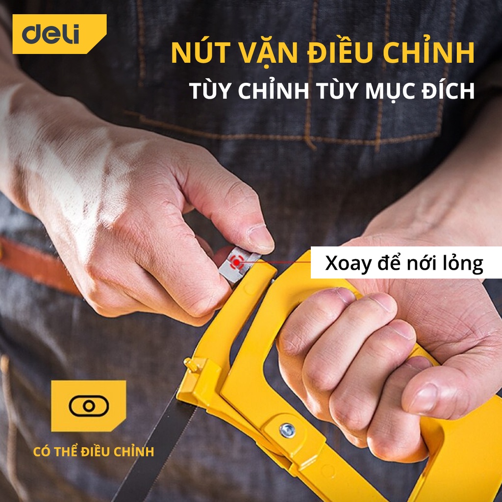Khung Cưa Cầm Tay Deli Cao Cấp Chính Hãng - Lưỡi Hợp Kim Nhôm Sắc Bén, Siêu Bền - Tay Cầm Nhựa PP Thoải Mái - DL6001