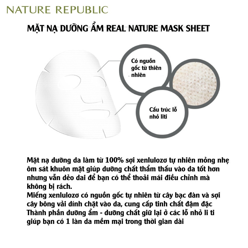 Mặt Nạ Trái Bơ Cấp Ẩm, Dưỡng Trắng Da, Ngừa Lão Hoá Nature Republic Real Nature Mask Sheet 23ml - Avocado