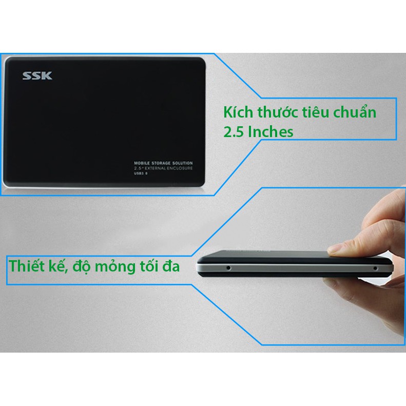 Box đọc ổ cứng SATA, USB 3.0, siêu mỏng, dùng cho ổ cứng Laptop 2.5inches SSK HE-V300 | BigBuy360 - bigbuy360.vn
