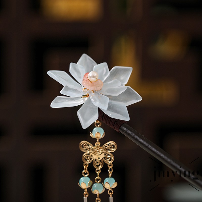 GETNOIVAS Trâm cài tóc bằng gỗ thiết kế hình hoa tua rua ngọc bích phong cách người Do Thái cổ điển