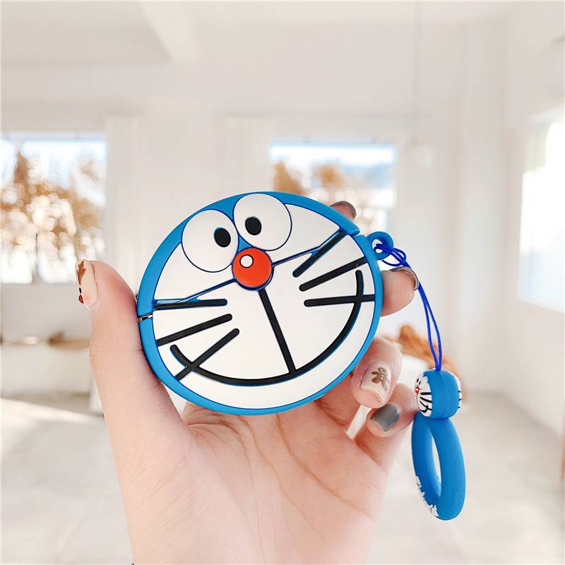 Vỏ Bảo Vệ Hộp Sạc Tai Nghe Airpods Pro 1 2 Bằng Silicon Mềm Hình Mèo Máy Doraemon 3D Dễ Thương
