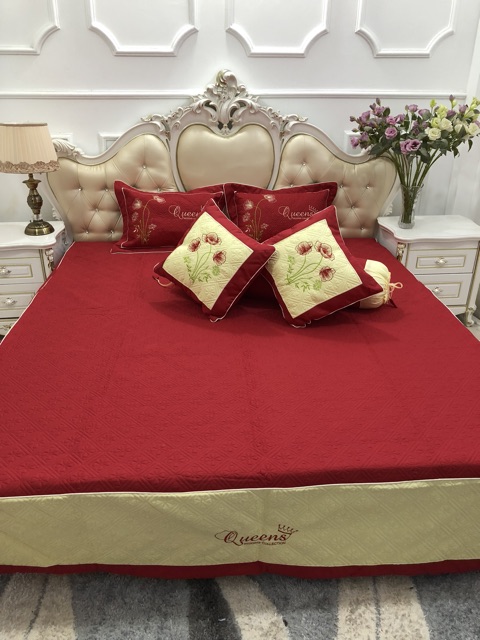 Bộ chăn ga gối Satin queen mùa cưới 7 món | BigBuy360 - bigbuy360.vn