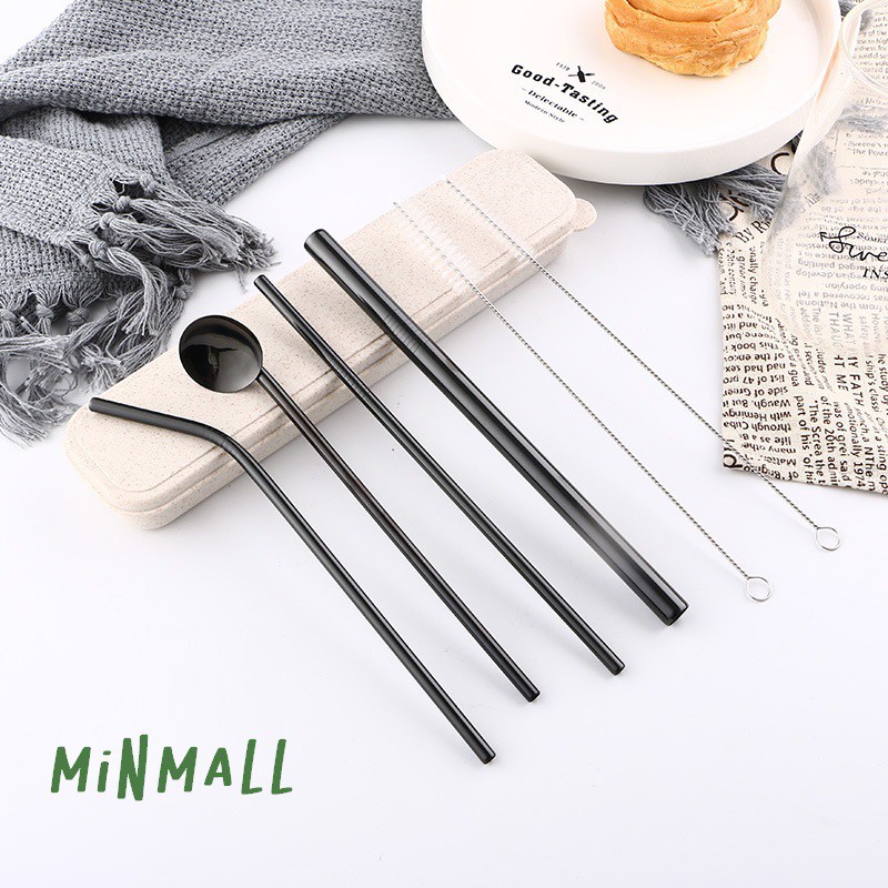 [Set 7 Món] Bộ Ống Hút Inox 304 Thân Thiện Với Môi Trường Có Cọ Vệ Sinh #C415