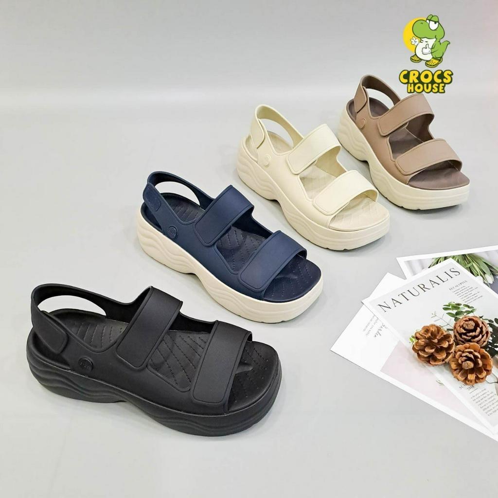 Sandal cross skyline dành cho nữ đế cao 5cm kiểu gợn sóng, giày xăng đan cross quai dán cao 5 phân - Nhà Cá Sấu