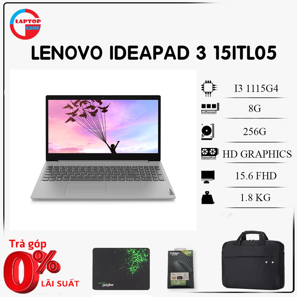Laptop mỏng nhẹ Lenovo IdeaPad 3 15ITL05 Core i3-1115G4 | 8GB | 256GB SSD | MÀN CẢM ỨNG 15.6 IN HD