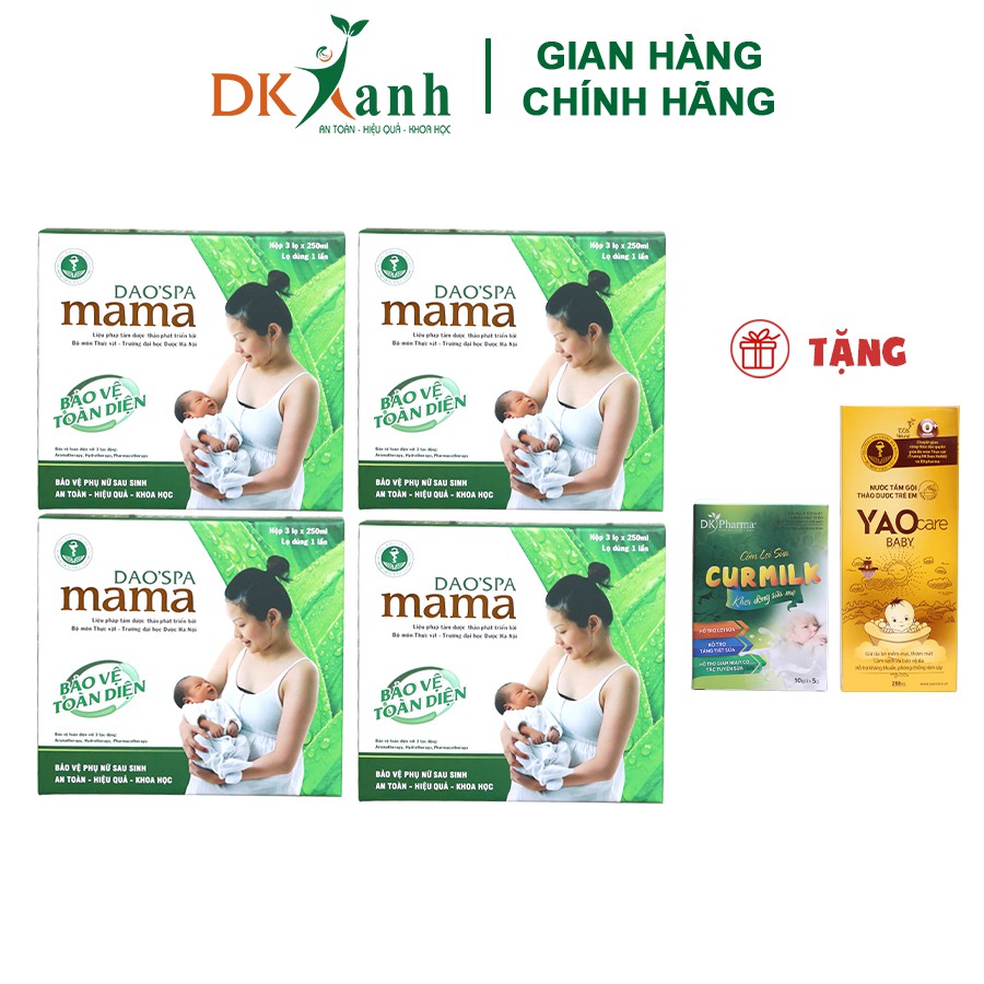 Combo 4 Hộp Nước tắm sau sinh Dao'spa Mama DK Pharma, 12 chai (250ml/chai) tặng 1 lợi sữa Curmilk + 1 tắm bé YaocareBaby