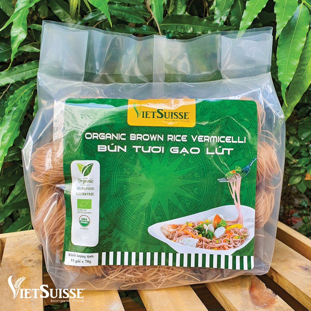 Bún tươi gạo lứt hữu cơ sấy khô VietSuisse (70g x 15 gói/túi)