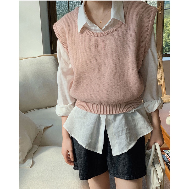 Áo Len Không Tay Màu Hồng Dễ Phối Đồ Thời Trang 49299