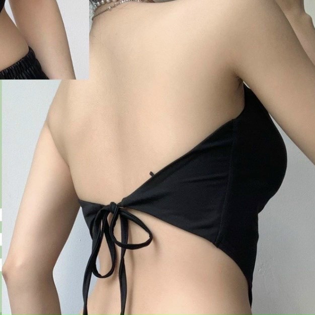 Áo kiểu yếm dây xích nhọn tà hở lưng cột dây cực hot , chất thun bozip kèm mút