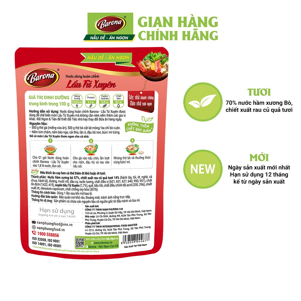 Nước dùng lẩu tứ xuyên barona 140g tươi ngon chuẩn vị không cần nêm nếm - ảnh sản phẩm 2