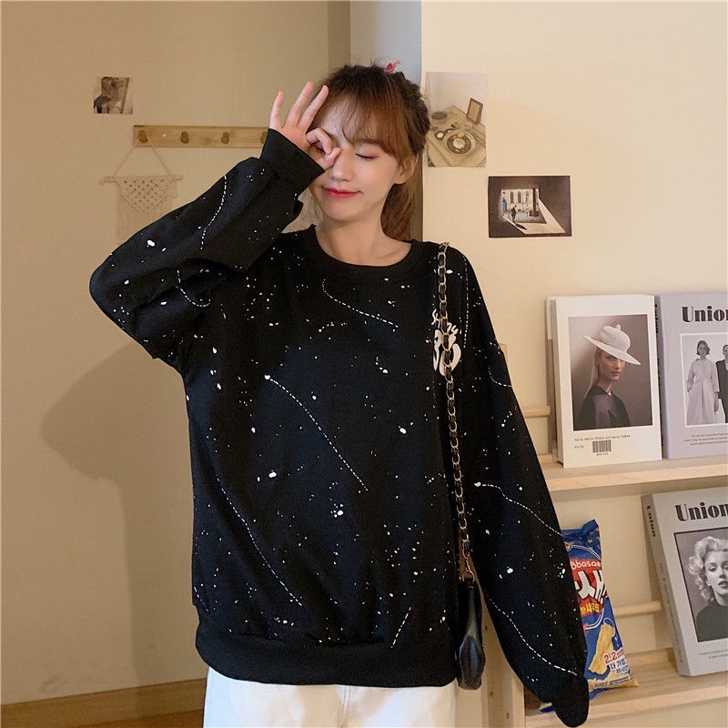 Áo Thun Tay Dài Phong Cách Preppy Cá Tính 207152 Áo Nỉ Dáng Rộng Họa Tiết In Hợp Thời Trang Dễ Phối Đồ