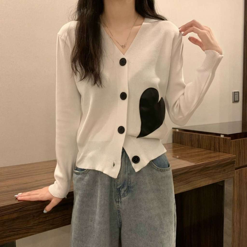 ✨BÁN SỈ✨Áo len  QC CADIGAN 3 màu họa tiết tim