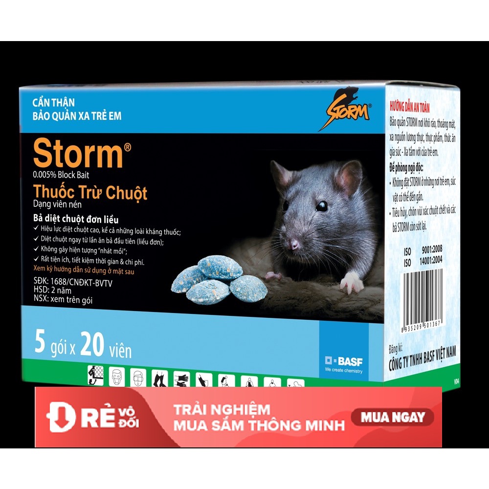 Combo 5 gói thuốc diệt chuột storm 20 viên 1 gói Thiết kế dạng viên Không cần trộn thức ăn