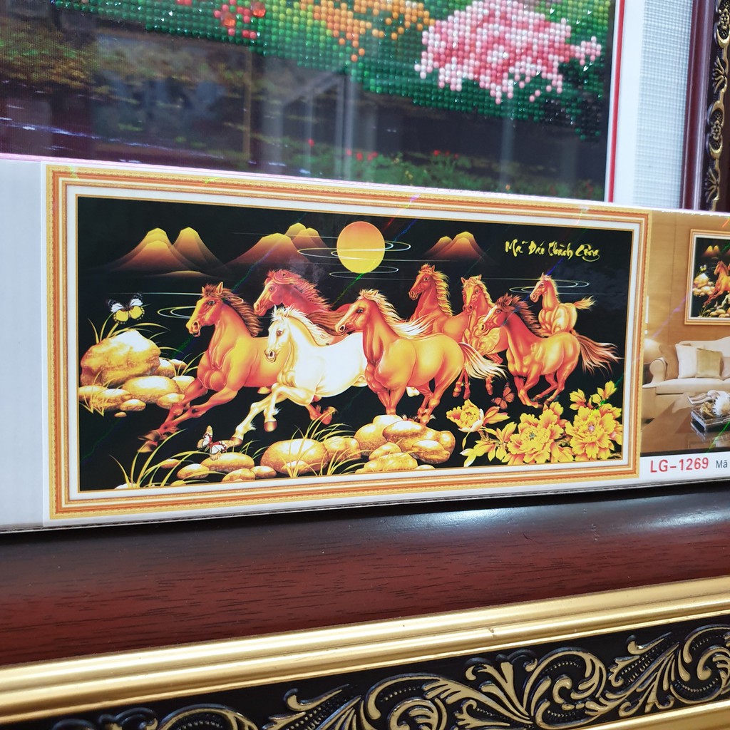 Tranh Đính Đá MÃ ĐÁO THÀNH CÔNG NỀN ĐEN . Kích Thước: 1m x 50cm - 1m5 x 70cm - 1m8 x 85cm