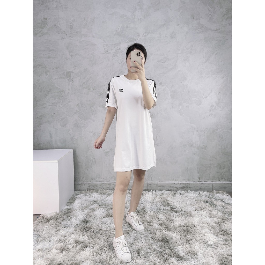 (HÀNG XUẤT XỊN) Váy / Đầm das trắng 3 sọc 1799 ADICOLOR 3-STRIPES DRESS WHITE Made in Cambodia full tag code