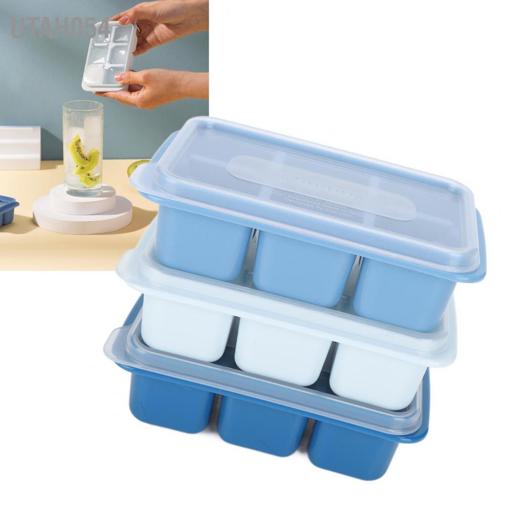 Utah054 3Pcs 6 Grids Food Grade Quadrate Ice Cubes Mold Ball Making with Cover for Home