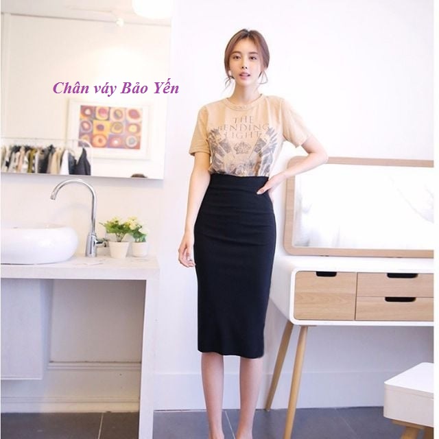 Chân váy bút chì ôm màu đen xẻ sau ( sẵn size) - M1