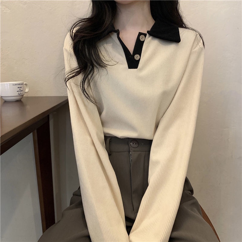 Áo Thun Polo Dài Tay Dáng Rộng Phong Cách Mới Mùa Thu Cho Nữ