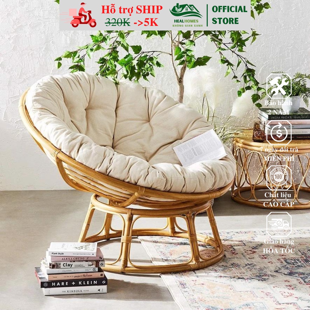 Ghế lười thư giãn phòng ngủ cho bé Papasan 1M2 giả mây lõi thép, decor ban công sân vườn, trang trí phòng khách đọc sách