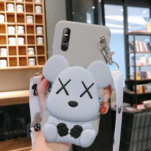 Huawei Honor view20 view30 view30Pro 9Xlite 10Xlite 9A 8A 9S P smart plus GR3 GR5 Cartoon Bear fashion creative wallet mobile phone protective case lanyard backpack mobile phone soft shell silicone bear zero wallet mobile phone protective