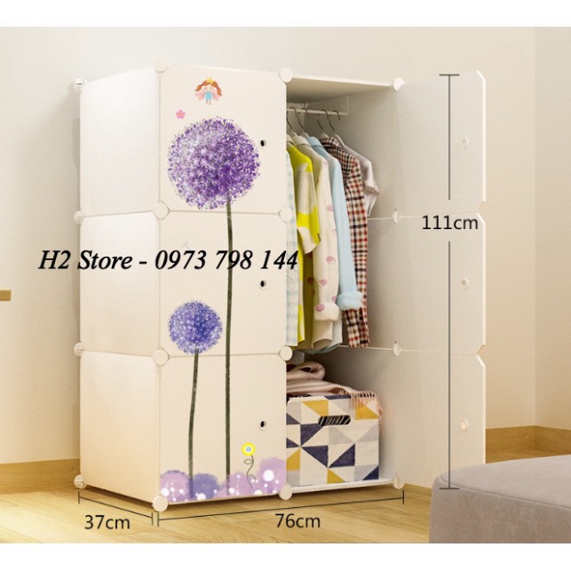 XƯỞNG TỦ NHỰA LẮP GHÉP 6 Ô CẨM TÚ CẦU ĐỂ QUẦN ÁO ĐA NĂNG THÔNG MINH sâu 47cm