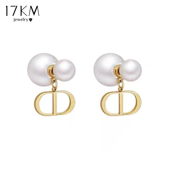 Bông tai 17KM thiết kế thời trang đính ngọc trai giả